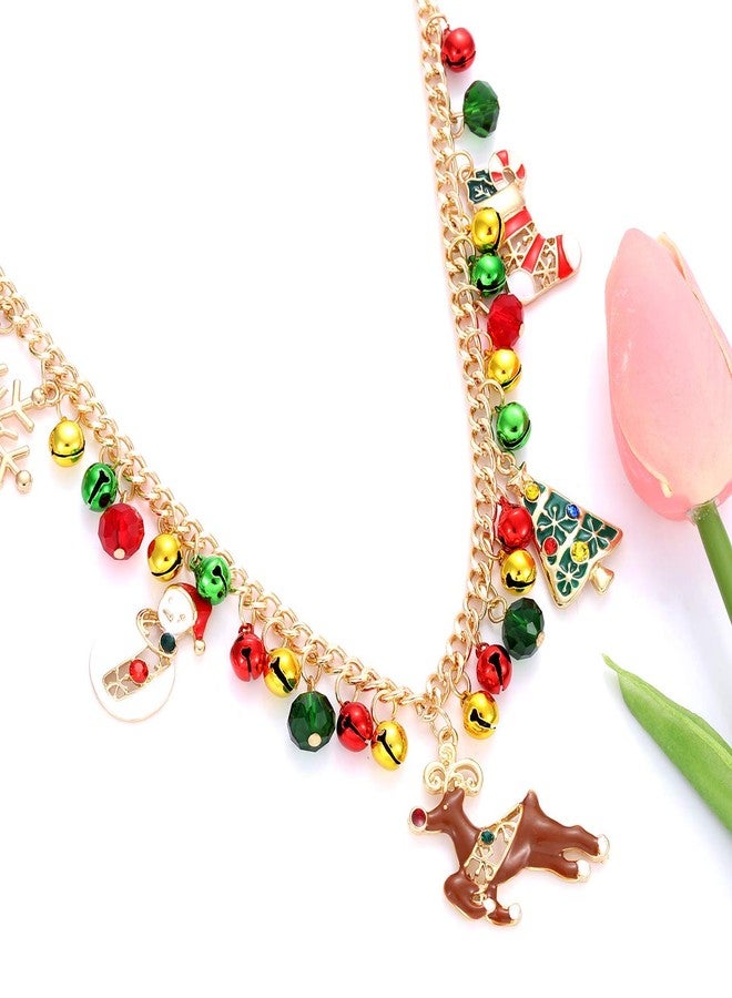 CEALXHENY Christmas Bell Necklaces X-Mas Tree Snowman Snowflake Pendant Necklaces Statement Chunky Chain Necklace for Women Holiday Christmas Gift (Gold) - Image 5