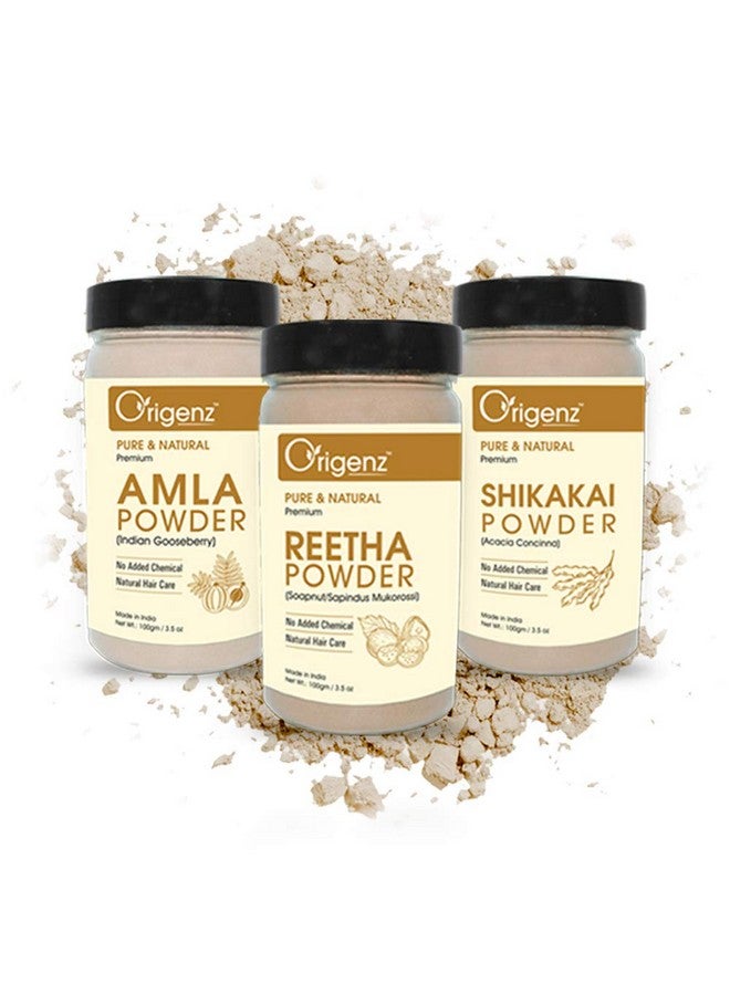 أوريجينز مسحوق أوريجينز أملا ريثا شيكاكاي، عبوة كومبو ٣٠٠ غرام، للعناية بالشعر، غسول، فروة رأس صحية، تغذية، قناع، يساعد على التحكم في قشرة الرأس وتساقط الشعر | منظف طبيعي | ١٠٠ غرام × ٣ - Image 1