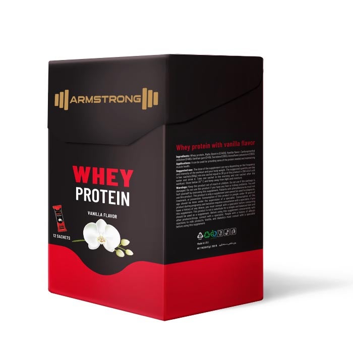 Armstrong Whey Protein Vanilla Flavor – 12 Sachets – High Protein Drink Mix for Muscle Recovery & Strength – Convenient Single-Serve Packets – Rich Chocolate Taste