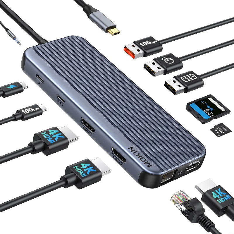 Mokin USB C Docking Station 3 HDMI, 12 in 1 Docking Station Triple Display, Dual Monitor Dock, Laptop USB-C Hub 3 HDMI with 10 Gbps, Ethernet, USB A/C 3.1, USB 2.0, 100W PD, Audio & Mic, SD - Image 1
