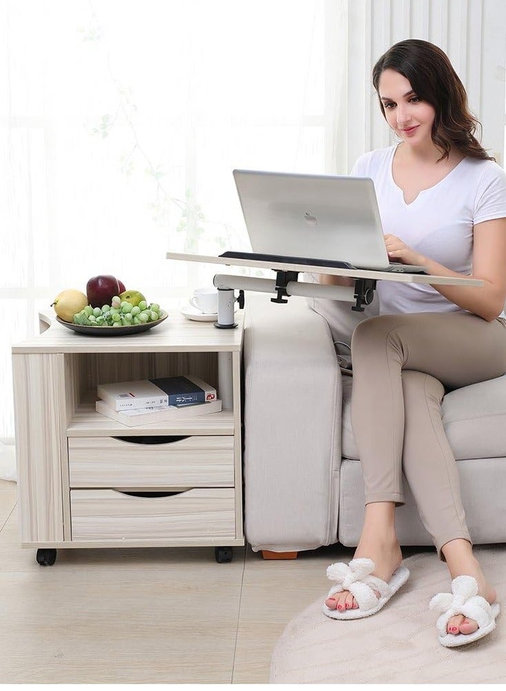 Generic Sofa Side Table Wooden Side Table Swivel Nightstand Computer Desk Bedside Table with Drawers Wheels and Open Shelf for Bedroom Living Room Office(White Maple)  - Image 1