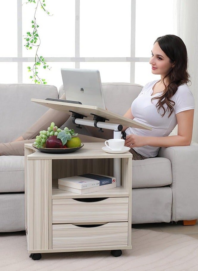 Generic Sofa Side Table Wooden Side Table Swivel Nightstand Computer Desk Bedside Table with Drawers Wheels and Open Shelf for Bedroom Living Room Office(White Maple)  - Image 2
