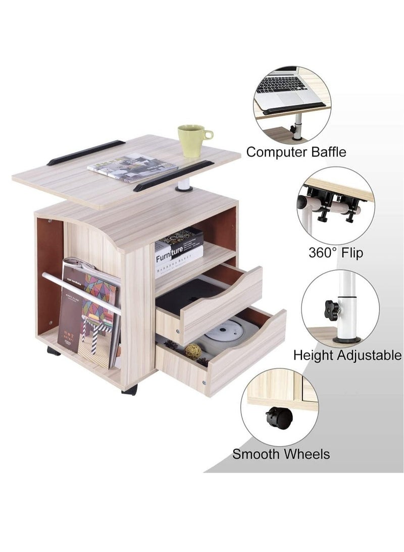 Generic Sofa Side Table Wooden Side Table Swivel Nightstand Computer Desk Bedside Table with Drawers Wheels and Open Shelf for Bedroom Living Room Office(White Maple)  - Image 3