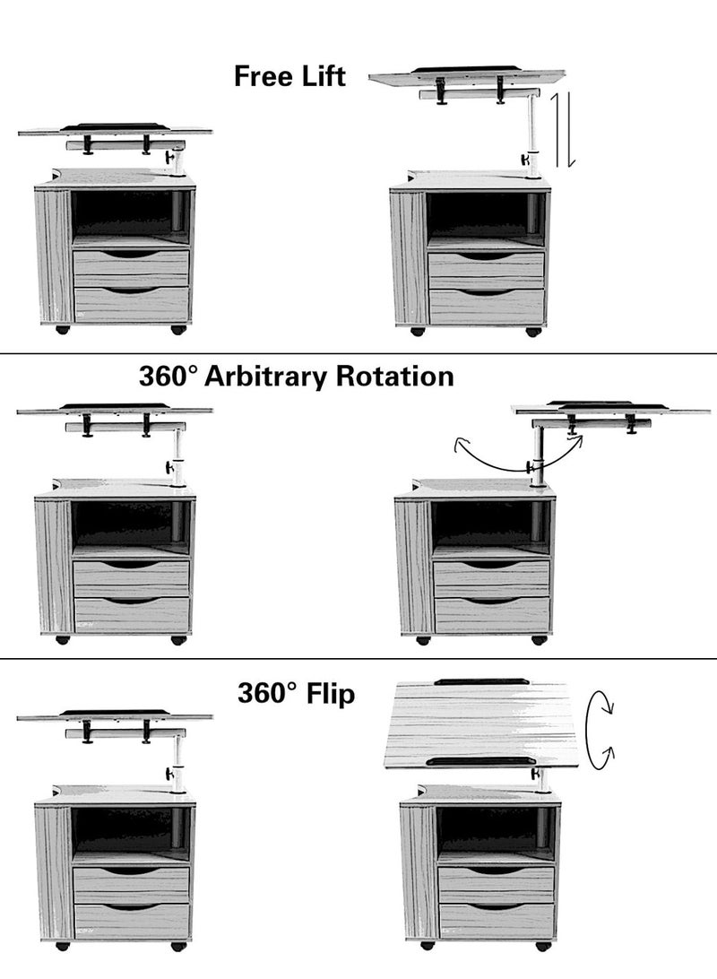 Generic Sofa Side Table Wooden Side Table Swivel Nightstand Computer Desk Bedside Table with Drawers Wheels and Open Shelf for Bedroom Living Room Office(White Maple)  - Image 4