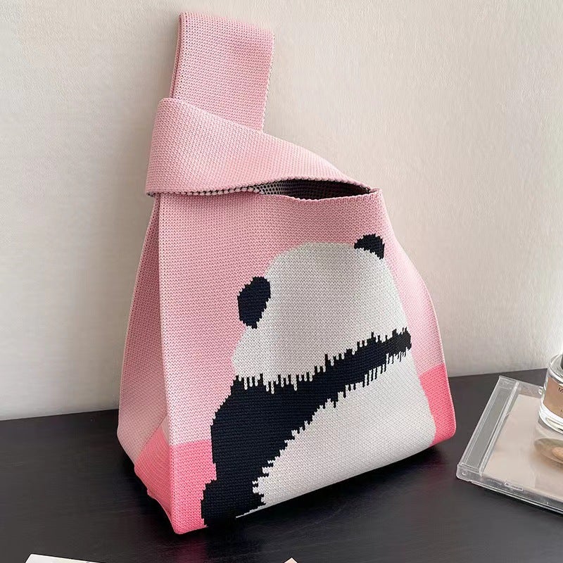 Ins Popular Handbag Women'S Knitted Wool Bucket Bag Japanese And K-Style Versatile Hand-Carrying Casual Tote Bag Lunch Bag - Image 1
