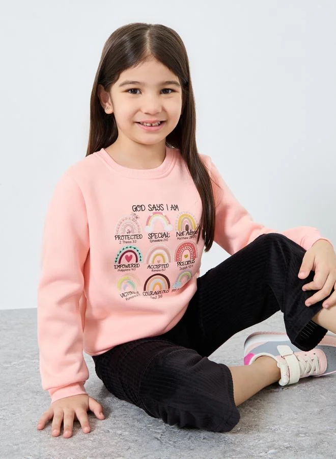 Styli Styli Girls Pink Graphic Print Sweatshirt