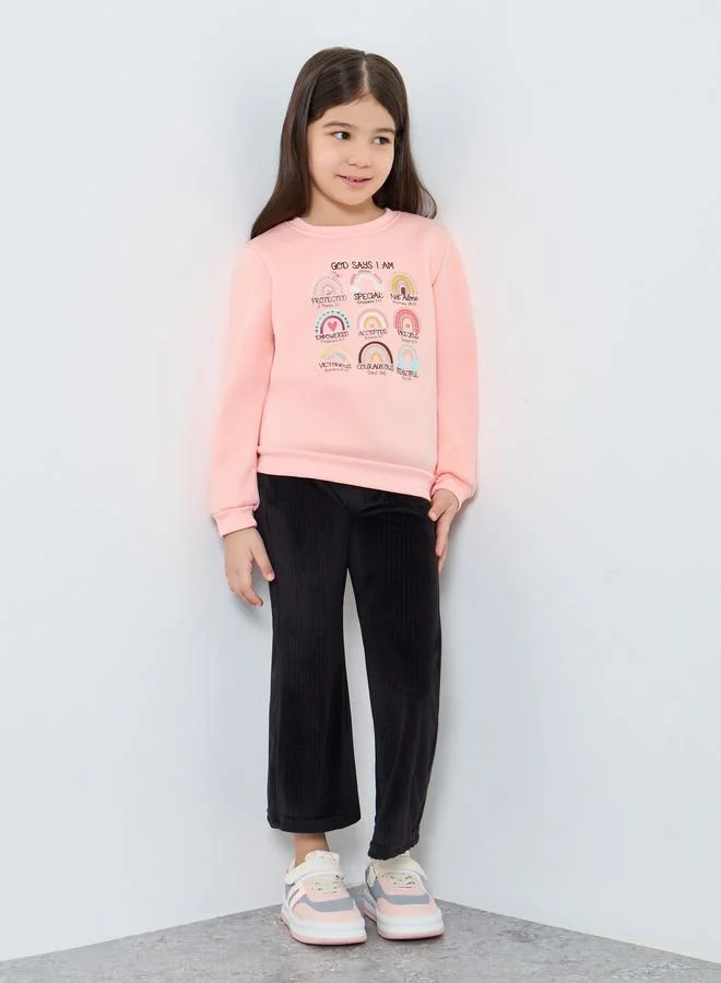 Styli Styli Girls Pink Graphic Print Sweatshirt