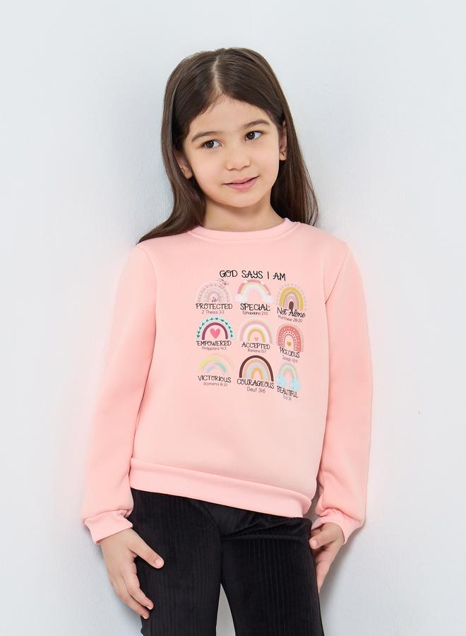 Styli Girls Pink Graphic Print Sweatshirt - Image 3