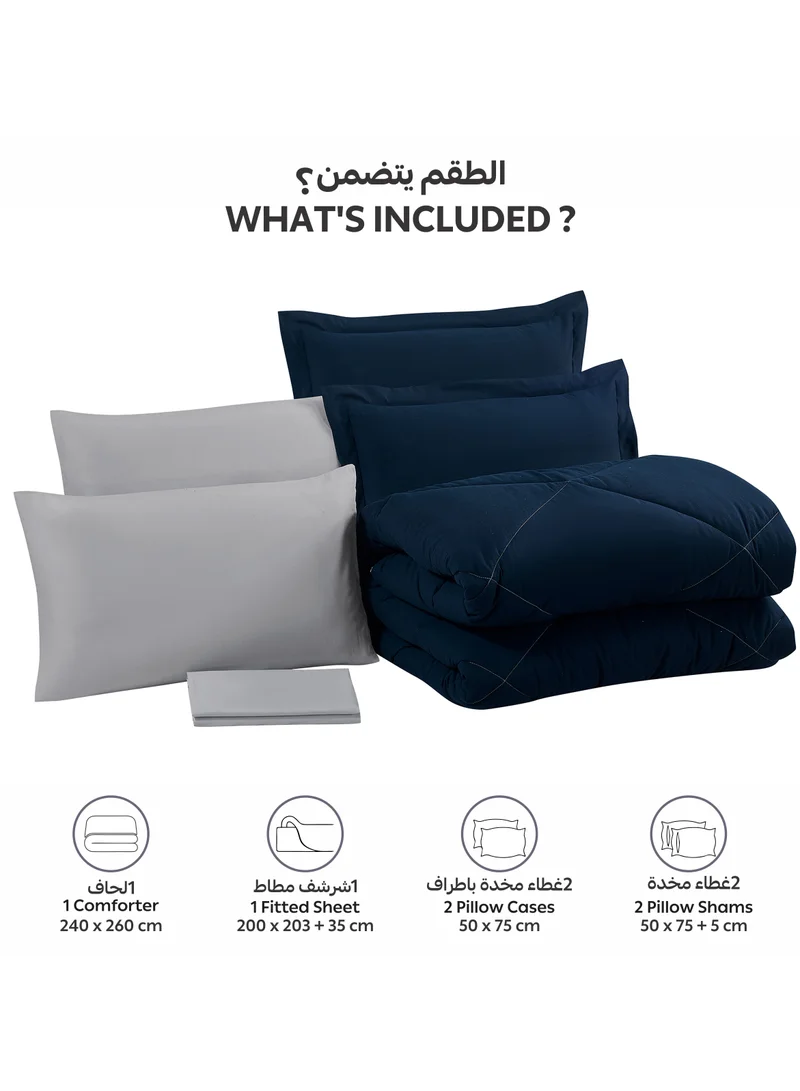 Donetella Bedding Comforter Set, King Size Fits 200x200 cm - 6-Pcs Solid Quilted Bed Set, Microfiber Fabric - 1 Comforter, 1 Fitted Sheet, 2 Pillow Shams, 2 Pillowcases
