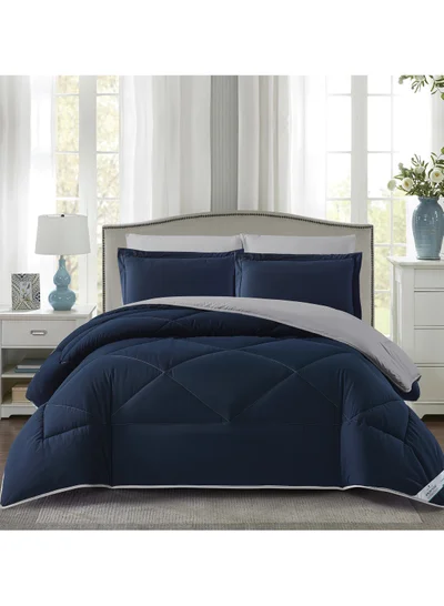 Donetella Bedding Comforter Set, King Size Fits 200x200 cm - 6-Pcs Solid Quilted Bed Set, Microfiber Fabric - 1 Comforter, 1 Fitted Sheet, 2 Pillow Shams, 2 Pillowcases