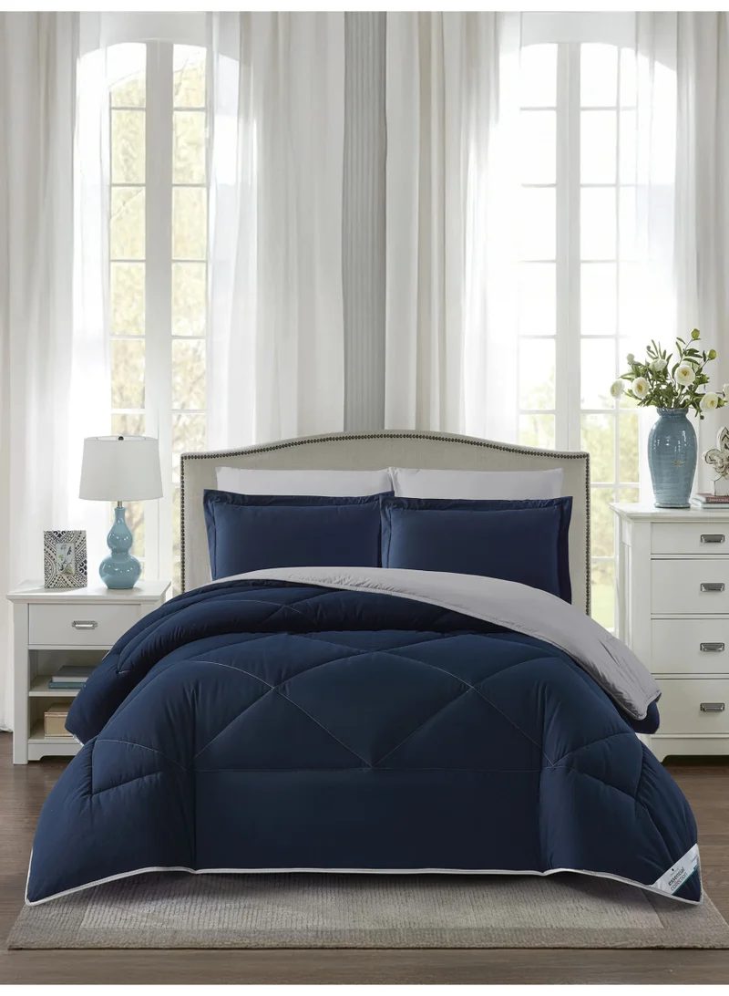 Donetella Bedding Comforter Set, King Size 240x260 cm - 6-Pcs Solid Quilted Bed Set, Microfiber Fabric - 1 Comforter, 1 Fitted Sheet, 2 Pillow Shams, 2 Pillowcases