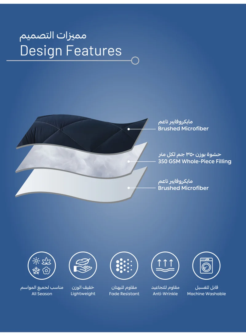 Donetella KING 6pcs (200x200) Bedding Comforter Set, King Size 240x260 cm - 6-Pcs Solid Quilted Bed Set, Microfiber Fabric - 1 Comforter, 1 Fitted Sheet, 2 Pillow Shams, 2 Pillowcases  | Best Price UAE