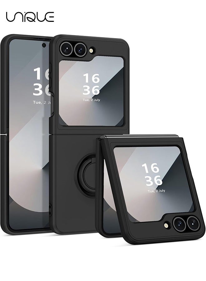 Unique For Samsung Galaxy Z Flip 6 Case - with Ring Stand Shockproof Full Body Protection Phone Case for Galaxy Z Flip 6 5G 6.7 Inch - Black - Image 1