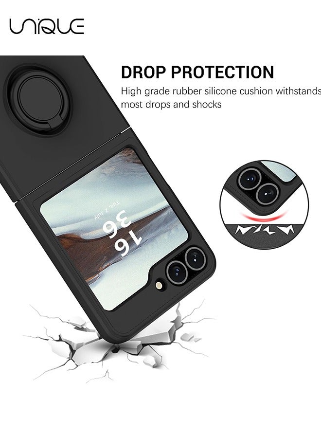 Unique For Samsung Galaxy Z Flip 6 Case - with Ring Stand Shockproof Full Body Protection Phone Case for Galaxy Z Flip 6 5G 6.7 Inch - Black - Image 3