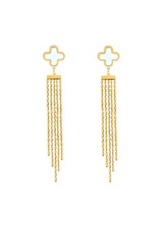 KAAF CREATIONS Kaaf Creations 18K Gold Plated Stainless Steel Four-Leaf Clover earrings for Women, Girls, Intensity,waterproof, size: 10 x 1 cm, hypoallergenic, long lasting and does not tarnish  - Image 1