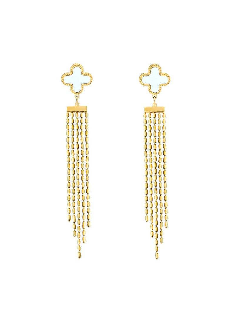 Kaaf Creations 18K Gold Plated Stainless Steel Four-Leaf Clover earrings for Women, Girls, Intensity,waterproof, size: 10 x 1 cm, hypoallergenic, long lasting and does not tarnish - Image 1