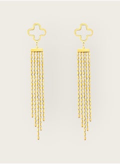 KAAF CREATIONS Kaaf Creations 18K Gold Plated Stainless Steel Four-Leaf Clover earrings for Women, Girls, Intensity,waterproof, size: 10 x 1 cm, hypoallergenic, long lasting and does not tarnish  - Image 2