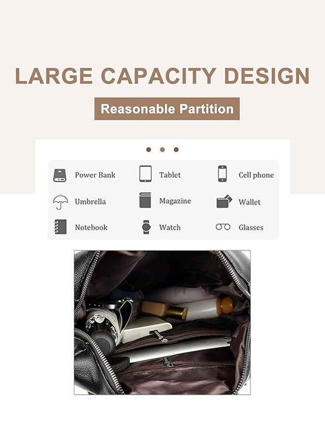 SHABILI Women PU Large Capacity Multi Pocket Stitching Backpack College School Tourist Bag, Ladies Anti Theft Daypack with Detachable Strap and Top Handle for Teenager Youth Daily Casual Travel Commute(Black) - Image 4