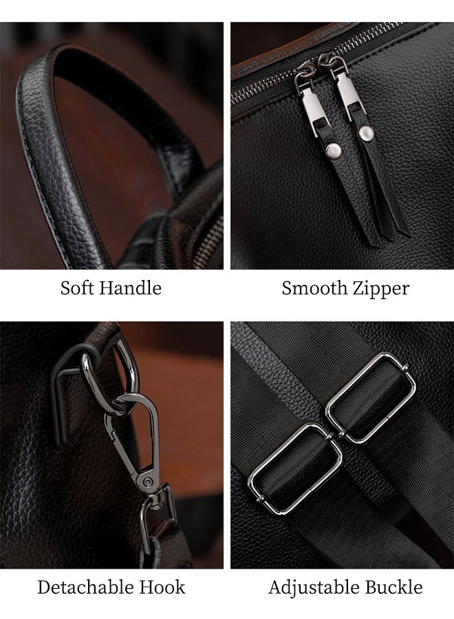 SHABILI Women PU Large Capacity Multi Pocket Stitching Backpack College School Tourist Bag, Ladies Anti Theft Daypack with Detachable Strap and Top Handle for Teenager Youth Daily Casual Travel Commute(Black) - Image 3