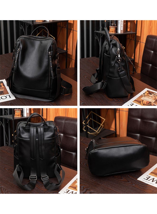 SHABILI Women PU Large Capacity Multi Pocket Stitching Backpack College School Tourist Bag, Ladies Anti Theft Daypack with Detachable Strap and Top Handle for Teenager Youth Daily Casual Travel Commute(Black) - Image 5