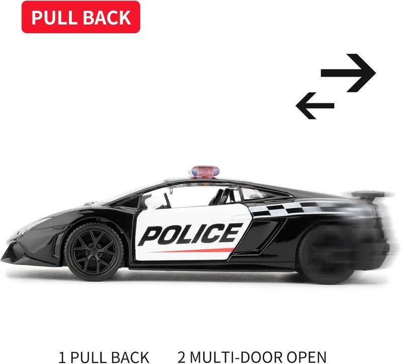 BDTCTK Global flexible assemble picks 1/36 Scale Lamborghini Gallardo Police Car Model, Zinc Alloy Die-Cast Pull Back Vehicles Kid Toys for Boy Girl Gift Various color options - Image 4