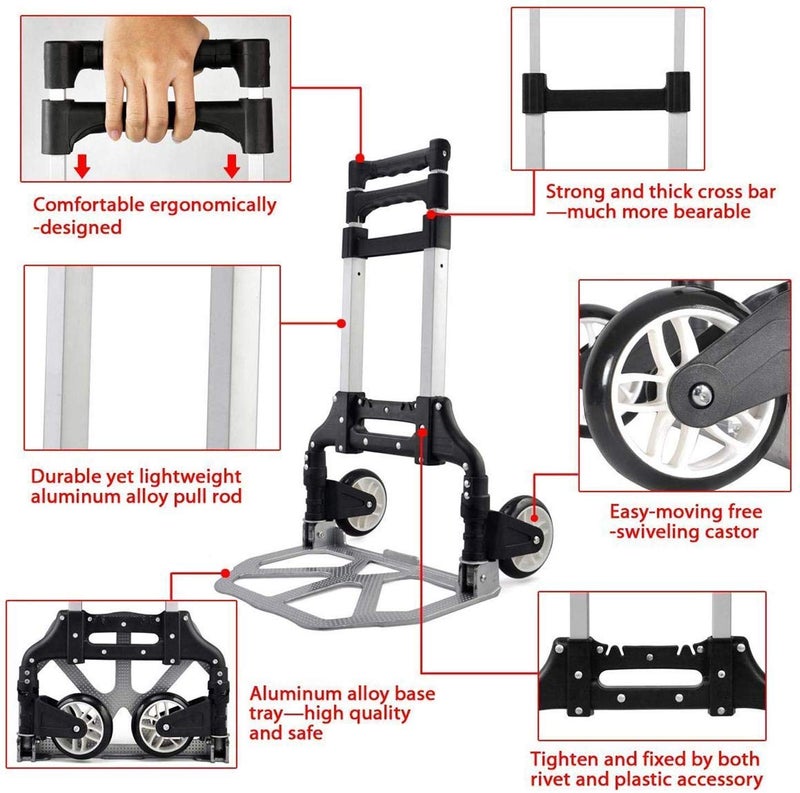 Gikvni 80 Kg Folding Stainless Steel Fordable Hand Truck Heavy Luggage Trolley Carts with Wheel (Multicolor) - Image 2