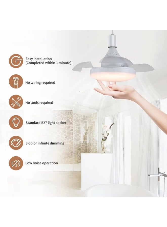 مودي مروحة سقف صغيرة بقوة ٣٠ واط مزودة بإضاءة وجهاز تحكم عن بُعد | مصباح مروحة هادئ بأربع سرعات | سهل التركيب E27 | سطوع قابل للتعديل وإضاءة سقف ثلاثية الألوان لغرفة النوم، غرفة المعيشة، المطبخ - Image 5