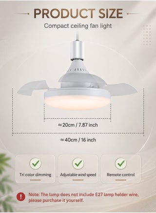 25W Small Ceiling Fan with Light & Remote | 4-Speed Quiet Fan Lamp Fixture | E27 Easy Install | Adjustable Brightness & 3-Color Ceiling Light Fan for Bedroom, Living Room, Kitchen - view 4
