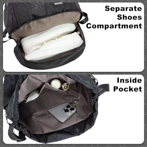 HOLYLUCK Drawstring Backpack with Shoe Compartment, Gym Bag Backpack for Men Women, Cinch Swim Beach Bag String Sports Bag for Soccer and Basketball, Black - Image 3