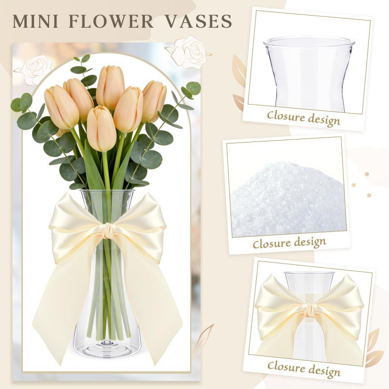 Teecyhooo 20 Pcs Small Plastic Bud Vases Bulk with Ribbon for Centerpieces, Clear Flower Vases for Wedding Home, Height Shatterproof Vase for Wedding Home Office Birthday Party Table Decoration - Image 3