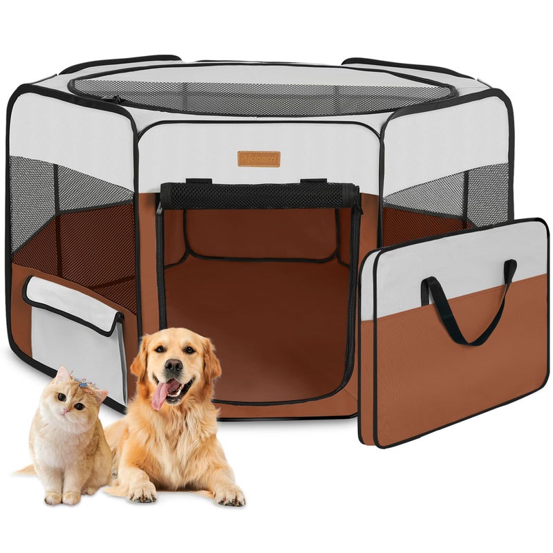 Dog Playpen Portable Pet Play Pen for Cat Puppies Rabbits Chickens Foldable LargeCapacity Pet Tent for IndoorOutdoor Travel Camping Brown