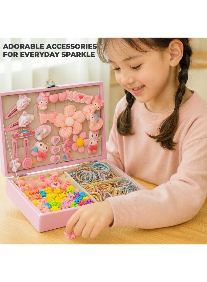 Girls Hair Accessories For Girls, 156Pcs Girls Hair Dress Up Kit With Jewelry Box, Hair Clips, Hair Ties For Little Girls Toddler Hair Accessories Set, Princess Dress Up Toys Deluxe Set(Pink) - Image 3