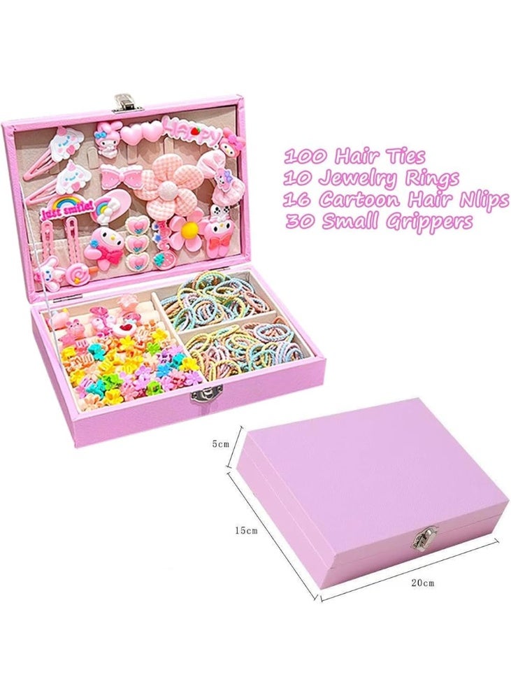 Girls Hair Accessories For Girls, 156Pcs Girls Hair Dress Up Kit With Jewelry Box, Hair Clips, Hair Ties For Little Girls Toddler Hair Accessories Set, Princess Dress Up Toys Deluxe Set(Pink) - Image 5