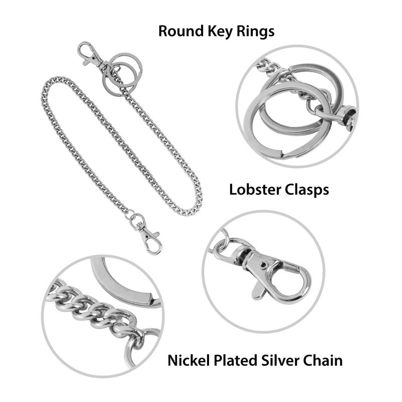 Super Z Outlet 18" Silver Nickel Plated Pocket Keychain String with Both Ends Lobster Claw Clasp Trigger Snap Handle for Belt Loop, Purse Handbag Strap, Keys, Wallet, and Traveling - Image 5