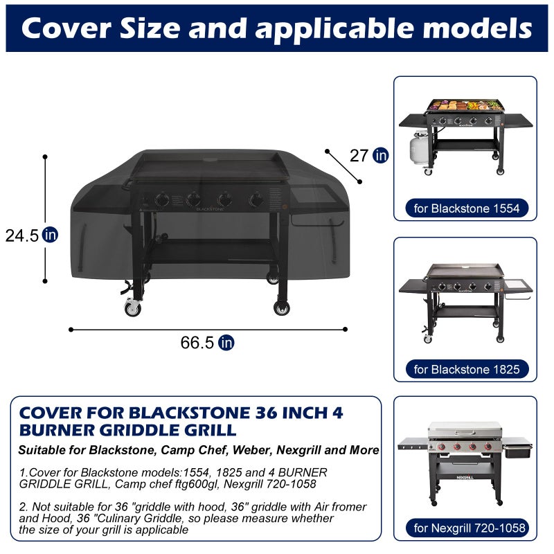 bruwaa Griddle Cover for Blackstone 36 Inch Griddle Cooking Station, Waterproof Grill Cover for Blackstone 1554, 1825 and 4 Burner Griddle Grill, Nexgrill 720-1058 and More, 500D Oxford Cloth - Image 2
