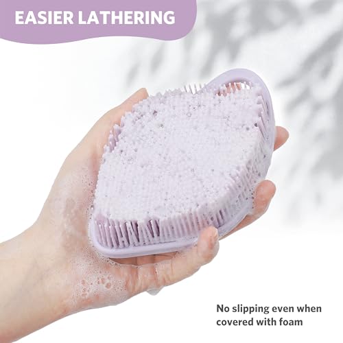 Sndyi Silicone Body Scrubber, Gentle Exfoliating Body Scrubber for Sensitive Skin, Leaf Shaped Shower Scrubber for Body with Lathering Bristles, Silicone Loofah Body Brush for Showering, Purple - Image 4