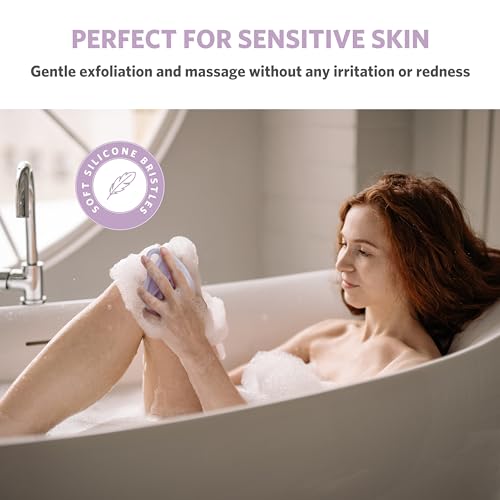 Sndyi Silicone Body Scrubber, Gentle Exfoliating Body Scrubber for Sensitive Skin, Leaf Shaped Shower Scrubber for Body with Lathering Bristles, Silicone Loofah Body Brush for Showering, Purple - Image 5