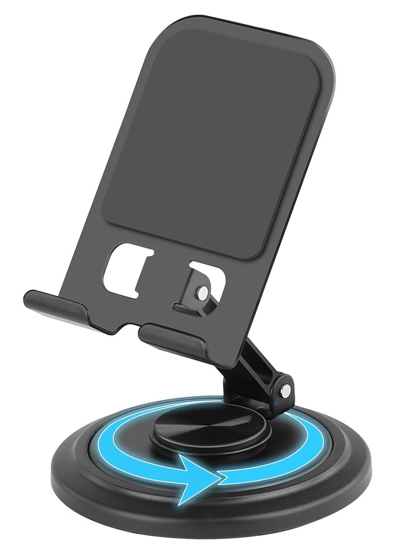 OstWony Folding Desktop Phone Stand, 360 Rotating Foldable Cell Phone Holder Desktop Portable Cellphone Stand, For Desk iPhone/iPad Stand, Black - Image 1
