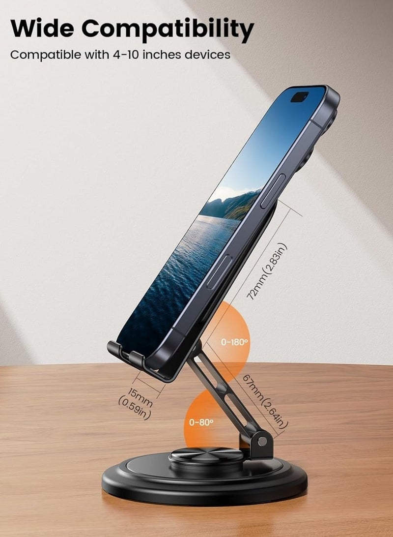 OstWony Folding Desktop Phone Stand, 360 Rotating Foldable Cell Phone Holder Desktop Portable Cellphone Stand, For Desk iPhone/iPad Stand, Black - Image 5