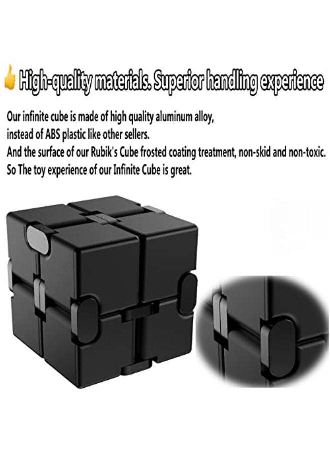 Infinity Cube Metal Fidget Cube Anxiety Stress Relief Toys for Men Aluminum Alloy Material (Black) - Image 5