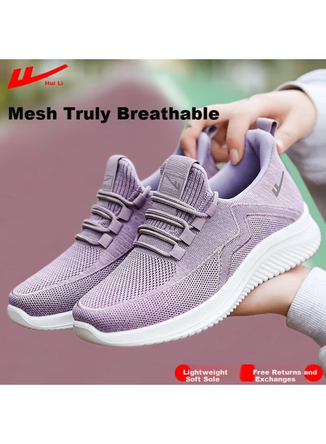 Pull Back Warrior Mom Shoes Comfortable Spring And Autumn Walking Shoes New Style Elderly Middle-aged And Elderly Women's Anti-slip Soft Bottom Sports Shoes 1449 Purple Size 42 - Image 1