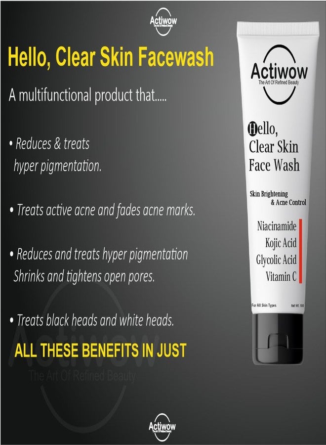 ActiWow Niacinamide, Kojic Acid & Glycolic Acid Facial Cleanser for Oily Skin, Pigmentation, Acne/Pimples, 100ml - Image 2