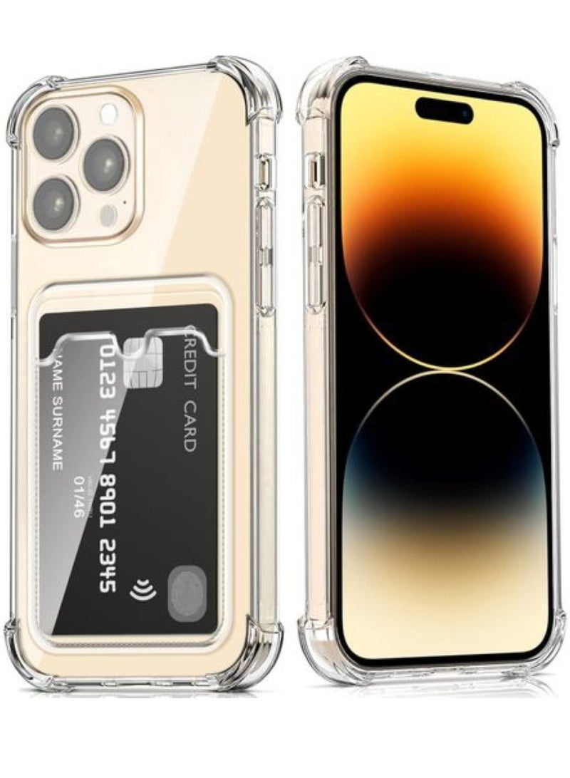 Clear Wallet Case for iPhone 16 Pro with Card Holder Non-Yellowing Phone Case Precise Cutouts and Shock Absorbing TPU Bumper 