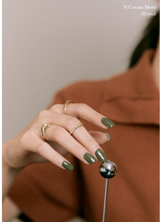 ohora Semi Cured Gel Nail Strips (N Cream Moss) - Green, Solid, Works with Any UV/LED Lamps, Salon-Quality, Long Lasting, Easy to Apply & Remove - Includes 2 Prep Pads, Nail File & Wooden Stick - Image 3