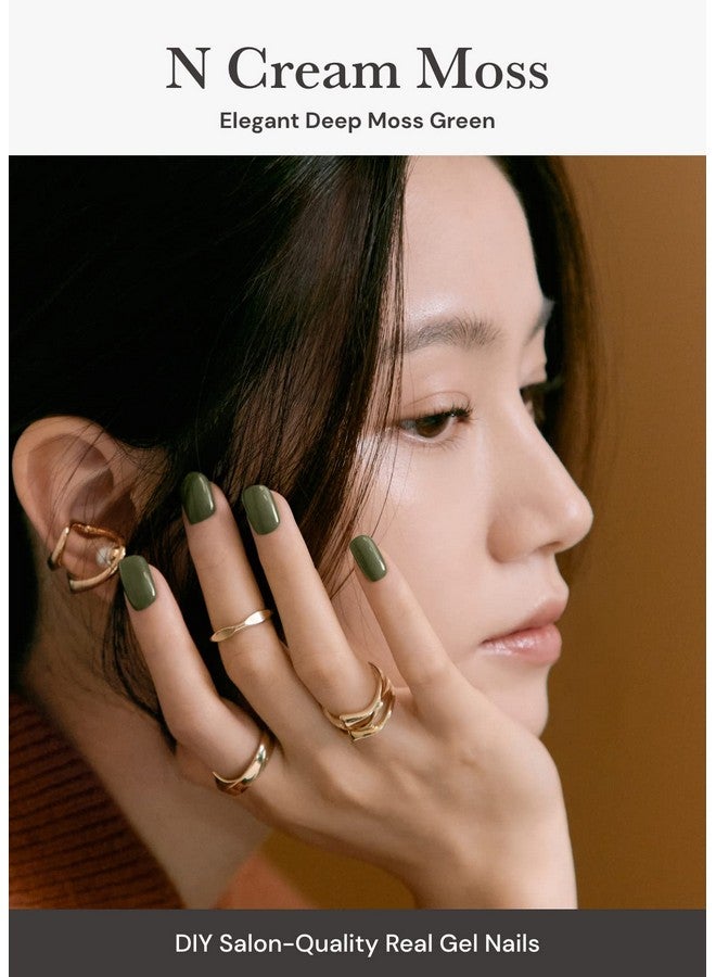 ohora Semi Cured Gel Nail Strips (N Cream Moss) - Green, Solid, Works with Any UV/LED Lamps, Salon-Quality, Long Lasting, Easy to Apply & Remove - Includes 2 Prep Pads, Nail File & Wooden Stick - Image 1