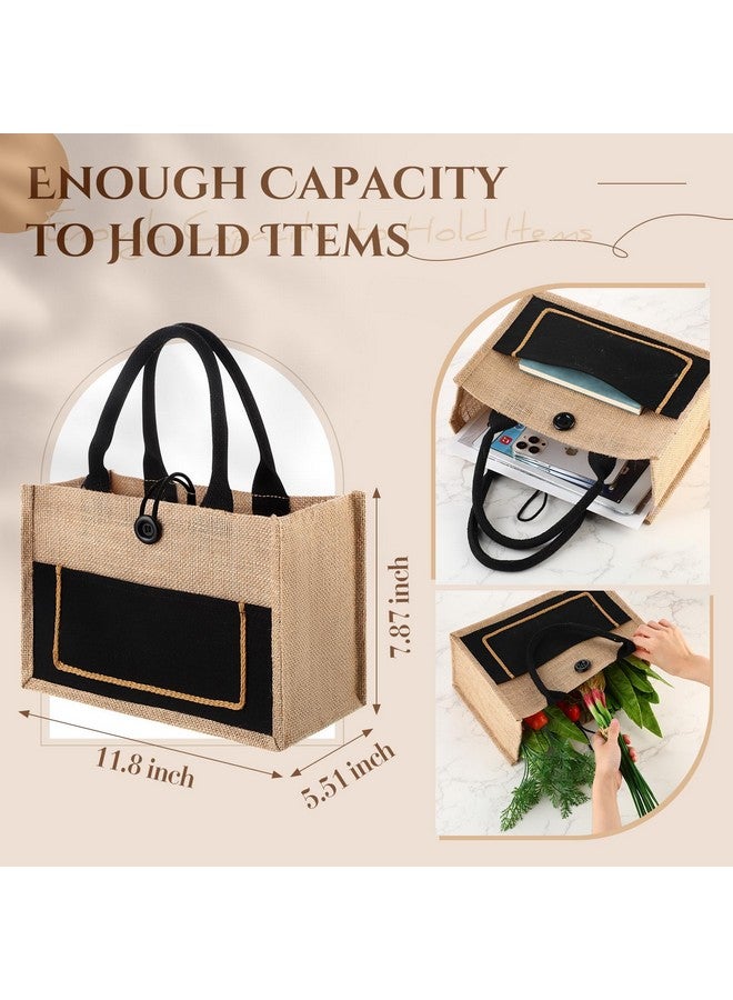 Reginary 16 Pieces Jute Burlap Totes Jute Tote Bags Reusable Burlap Bags with Handles for Wedding Shopping, 11.8 x 7.87 x 5.5 Inches (Black) - Image 2