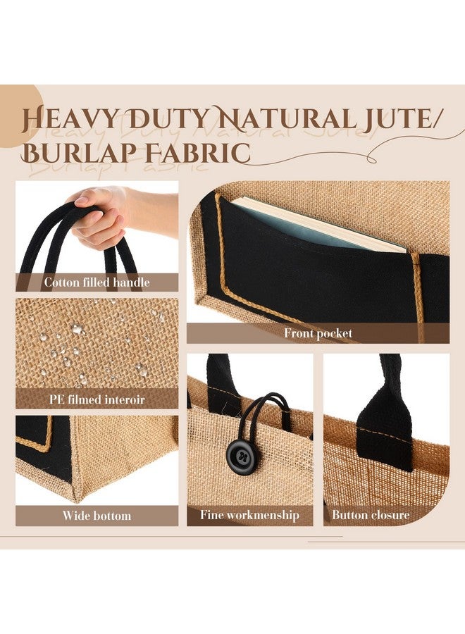 Reginary 16 Pieces Jute Burlap Totes Jute Tote Bags Reusable Burlap Bags with Handles for Wedding Shopping, 11.8 x 7.87 x 5.5 Inches (Black) - Image 3