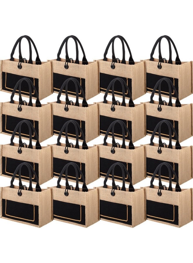 Reginary 16 Pieces Jute Burlap Totes Jute Tote Bags Reusable Burlap Bags with Handles for Wedding Shopping, 11.8 x 7.87 x 5.5 Inches (Black) - Image 1