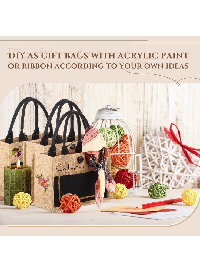Reginary 16 Pieces Jute Burlap Totes Jute Tote Bags Reusable Burlap Bags with Handles for Wedding Shopping, 11.8 x 7.87 x 5.5 Inches (Black) - Image 4