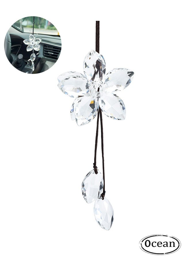Ocean Car Pendant Crystal Flower Rear View Mirror Hanging Ornament Lucky Car Decoration and Home Decor (Transparent)  - Image 1